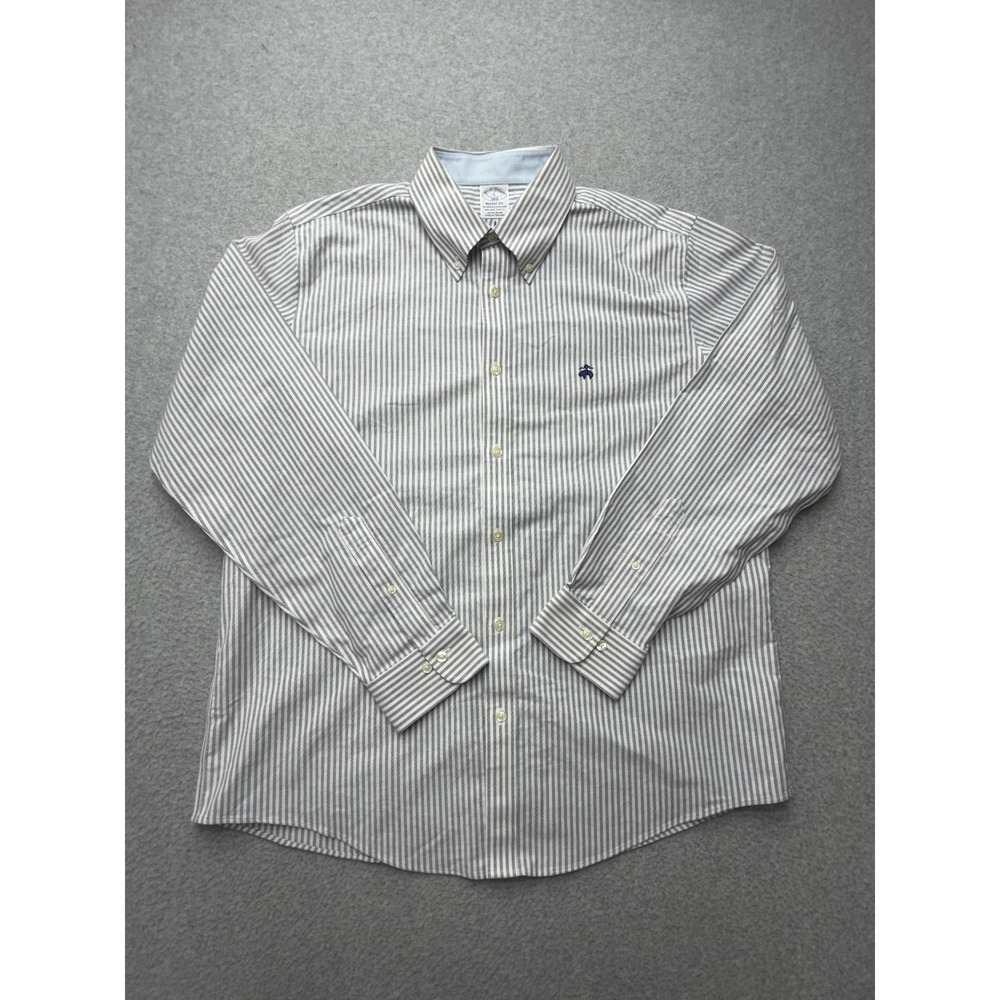 Brooks Brothers Dress Shirt Mens Large Blue Stripe Regent Non Iron Stretch